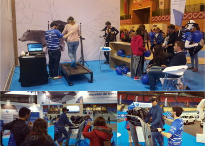 Fotografía real. Muestra a personas utilizando una cinta de correr con gafas virtuales.